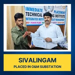 Junior Electrical Technician placement after completing Power Plant course at IIFM Academy Chennai